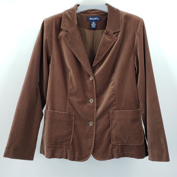 Vintage Denim & Co Velvet Blazer Jacket Womens L Brown Academia Eclectic Grandpa - Picture 1 of 7